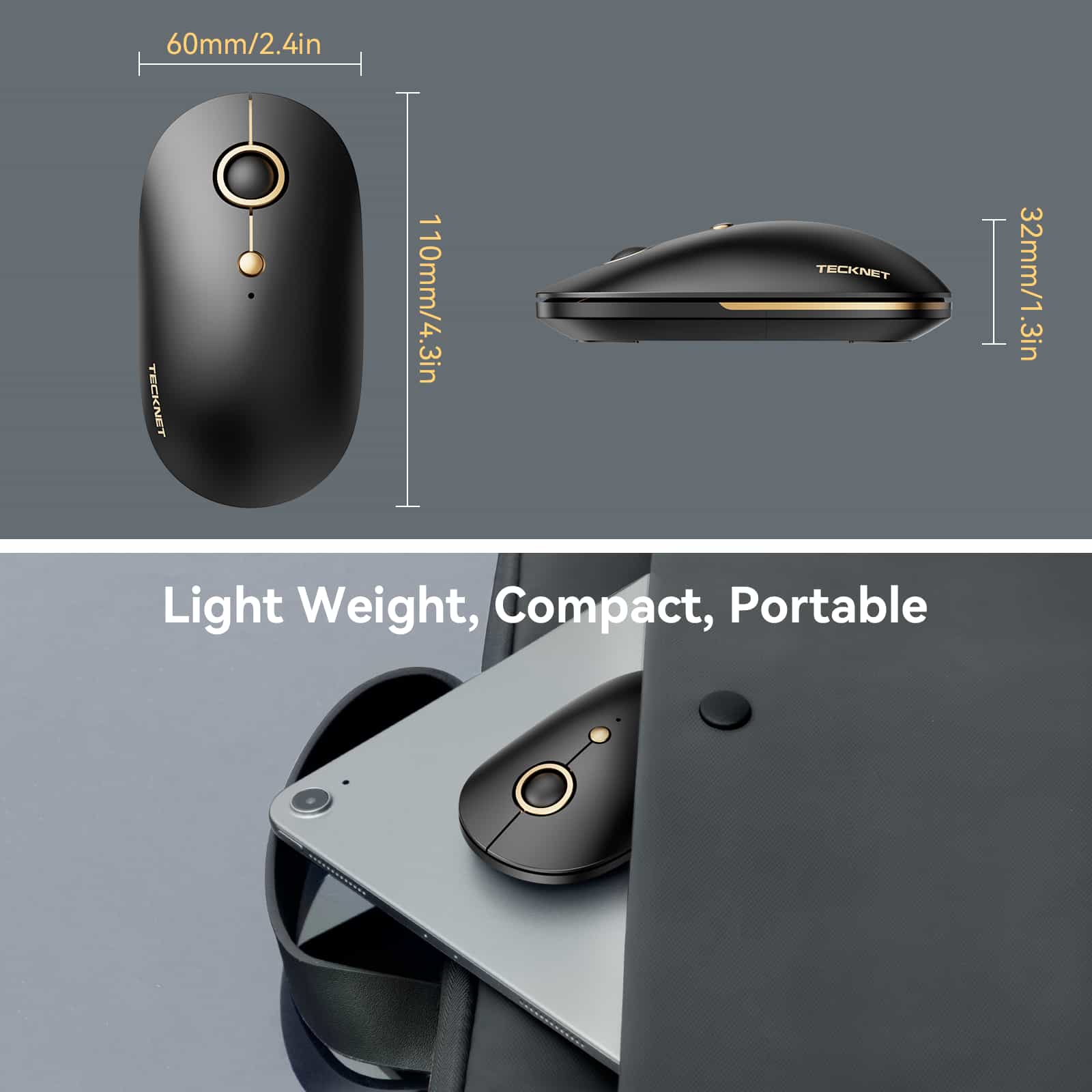TECKNET Bluetooth Silent Mouse, kabellose Maus 3-Modus (Bluetooth 5.0/3.0+2.4G)
