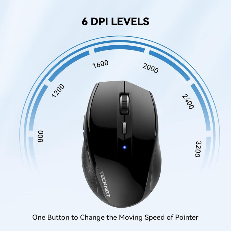 TECKNET Maus Kabellos, 3200 DPI Maus Kabellose Bluetooth Mouse 6 Verstellbare DPI Level