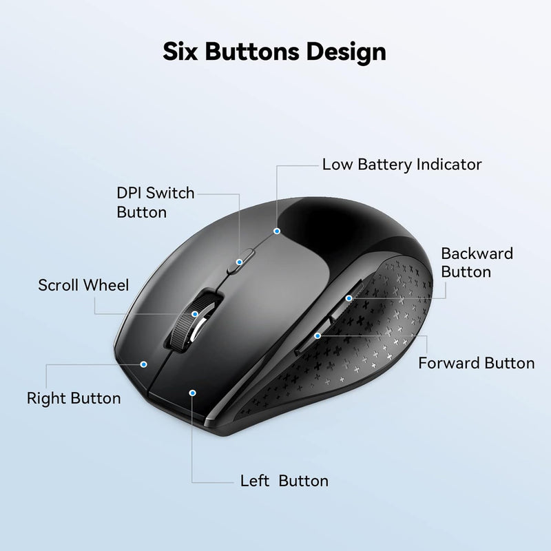 TECKNET Maus Kabellos, 3200 DPI Maus Kabellose Bluetooth Mouse 6 Verstellbare DPI Level