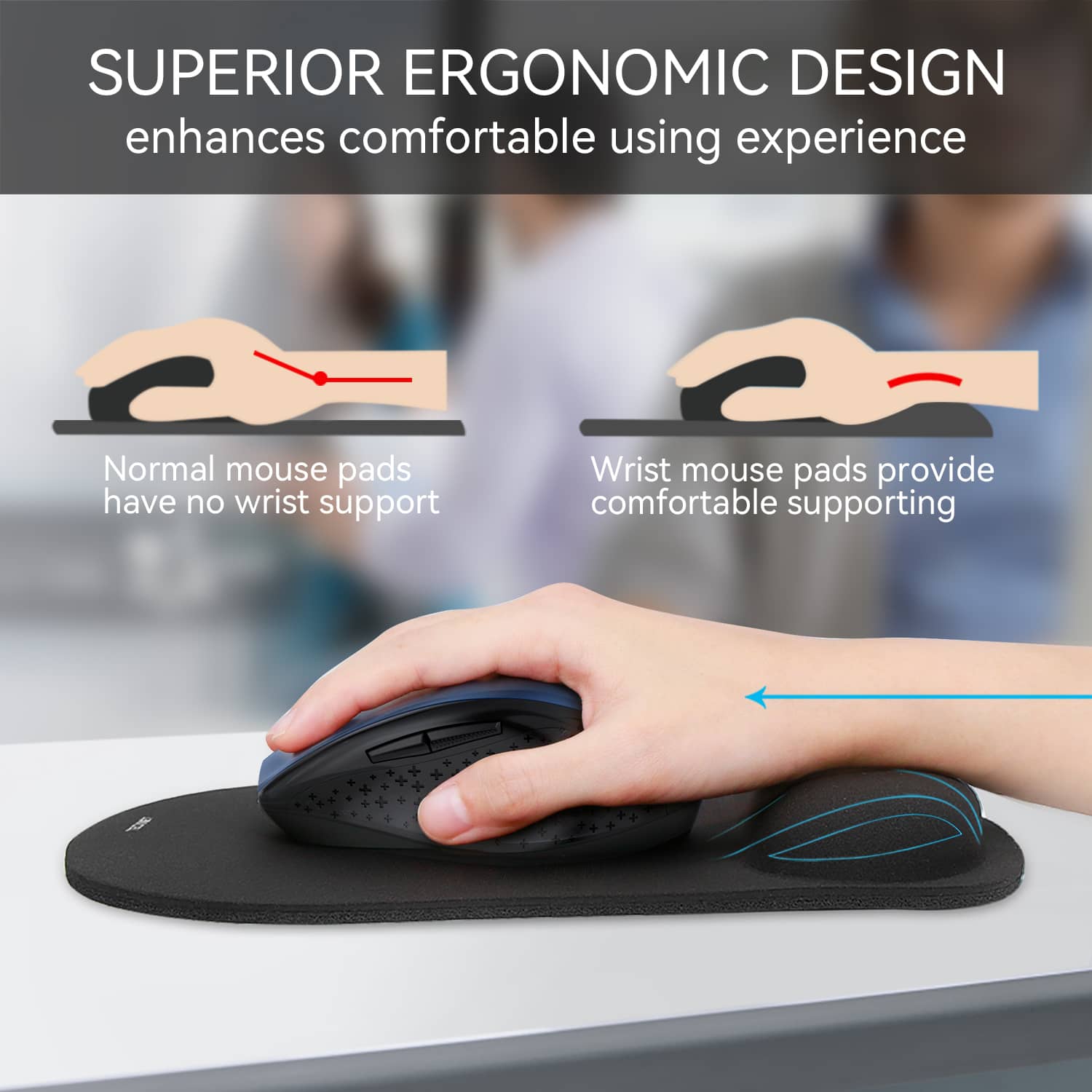TECKNET Mauspad mit Gelkissen, Memory Foam Ergonomisches Mauspad