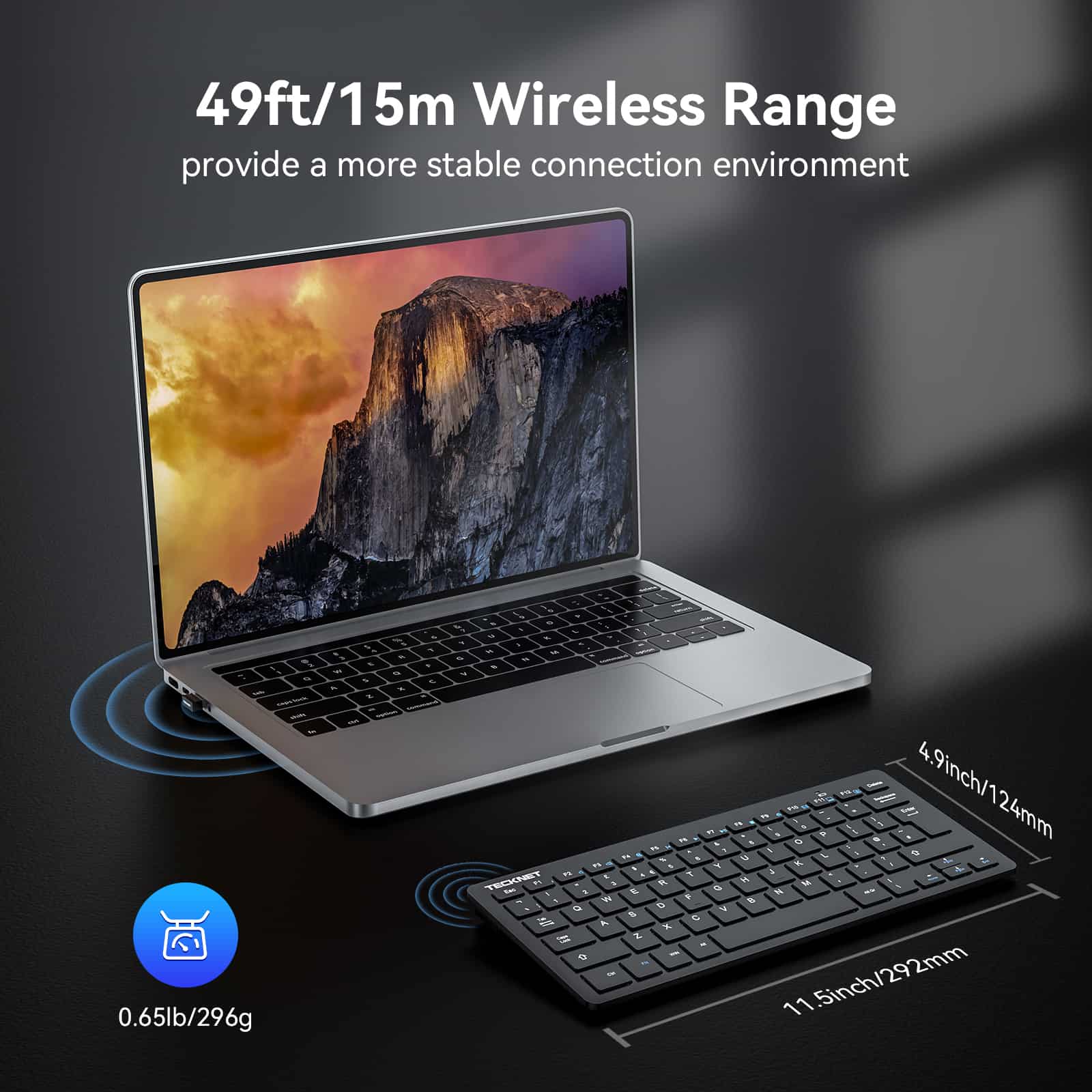 TECKNET Slim Kabellose Tastatur, 2.4 GHz, 78 Tasten Mini Wireless Tastatur mit Nano USB Empfänger