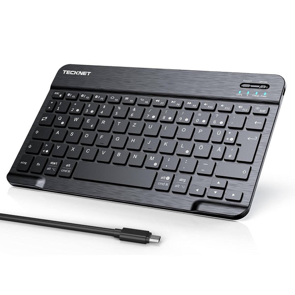 TECKNET Wiederaufladbare Bluetooth-Tastatur, mit 80cm USB Kabel, Ultra Dünn Wireless Bluetooth Keyboard