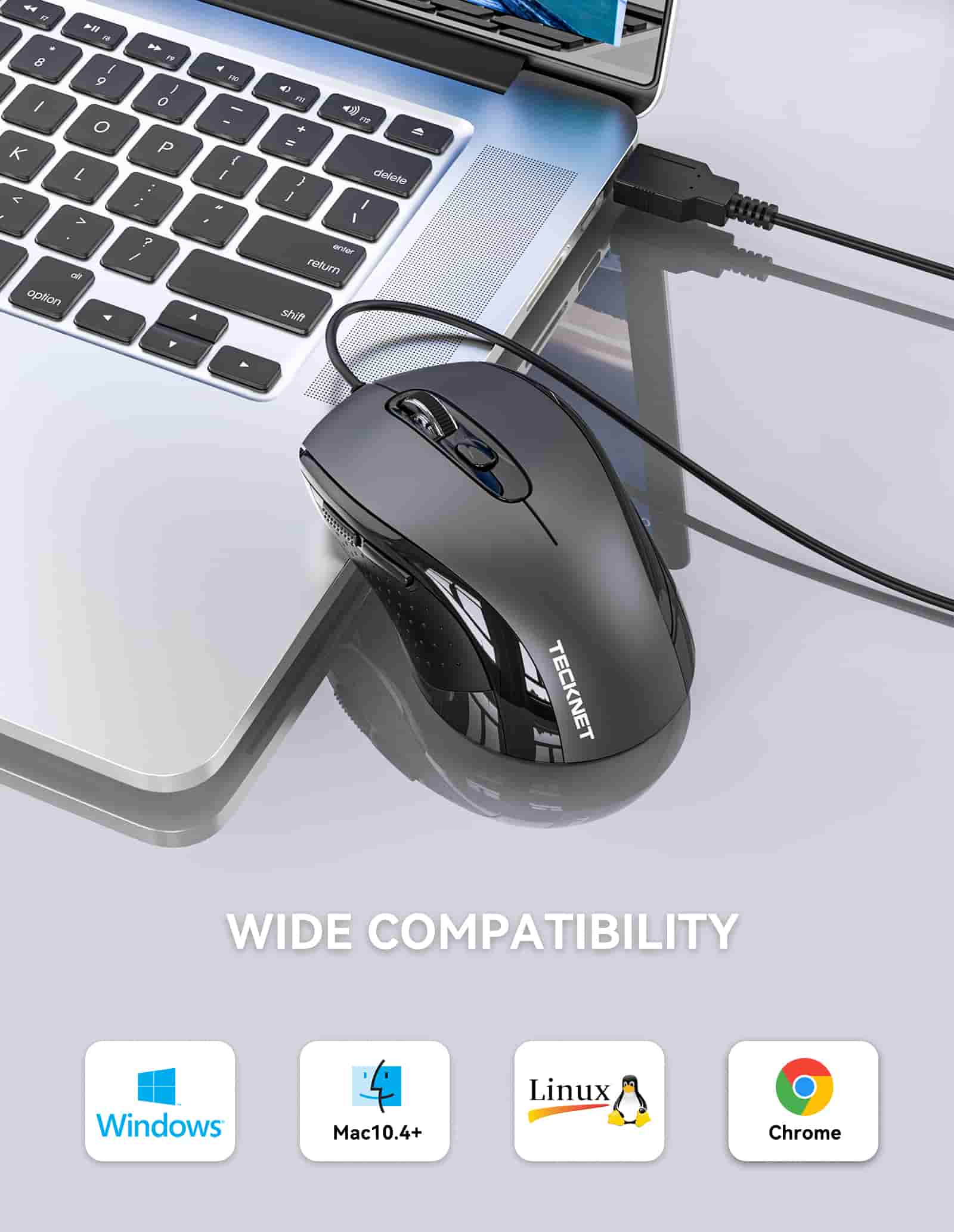 TECKNET Kabelgebundene Maus, USB-kabelgebundene Computermaus mit 3600 DPI und 4 einstellbaren Stufen