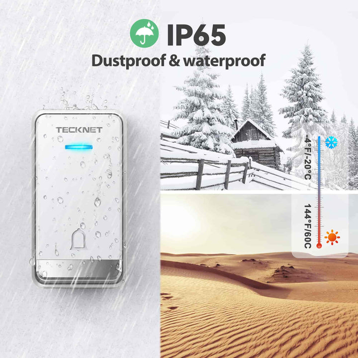 TECKNET Wireless Bell Battery-Free with EU Socket and USB, IP65 Waterproof