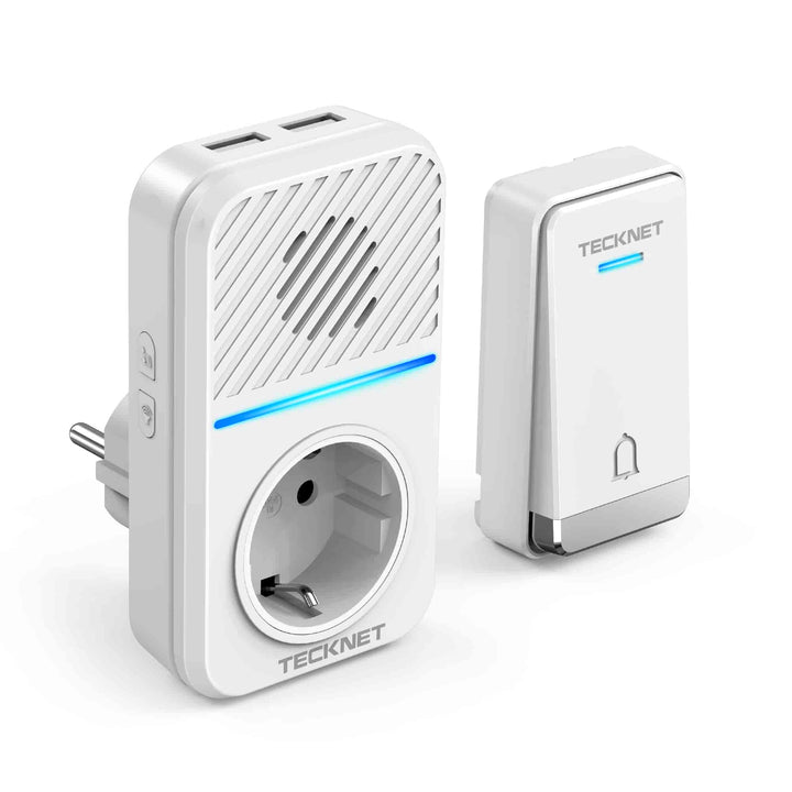 TECKNET Wireless Bell Battery-Free with EU Socket and USB, IP65 Waterproof