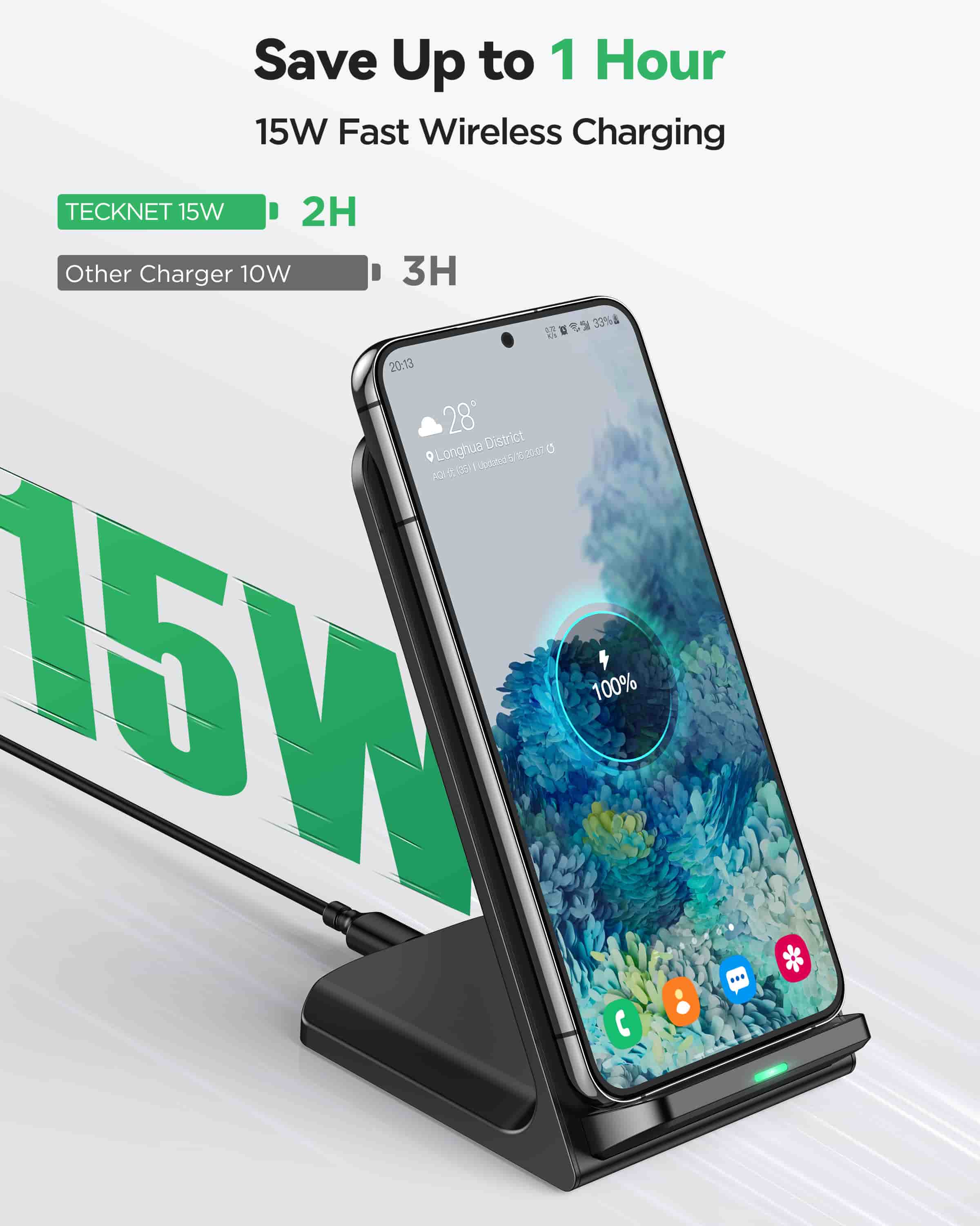 TECKNET Wireless Charger, 15W Induktive Ladestation induktionsladegerät