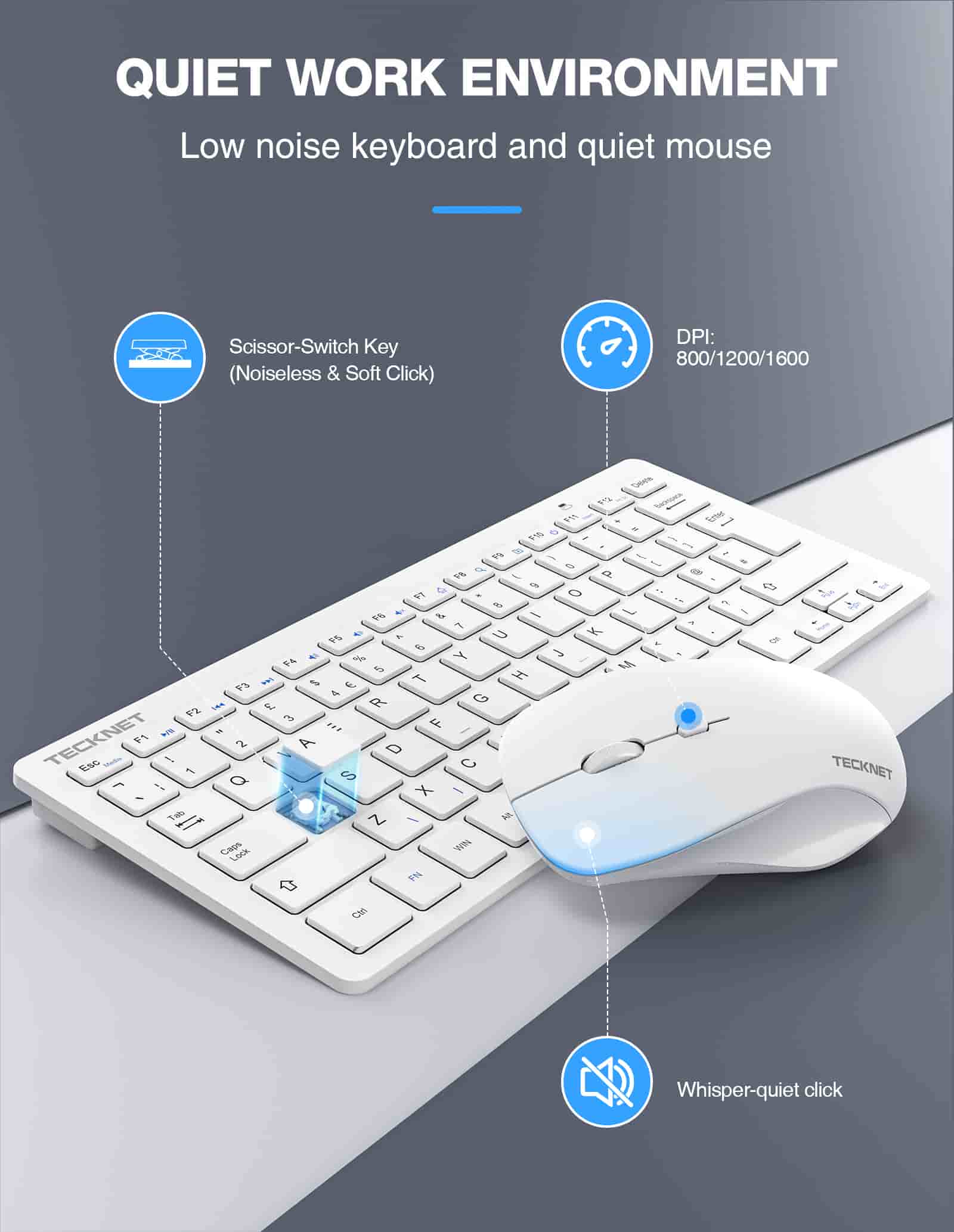 TECKNET Kabelloses Tastatur Maus Set, 2.4 GHz Funk Mini Tastatur Mouse, 15m Reichweite Wireless Verbindung