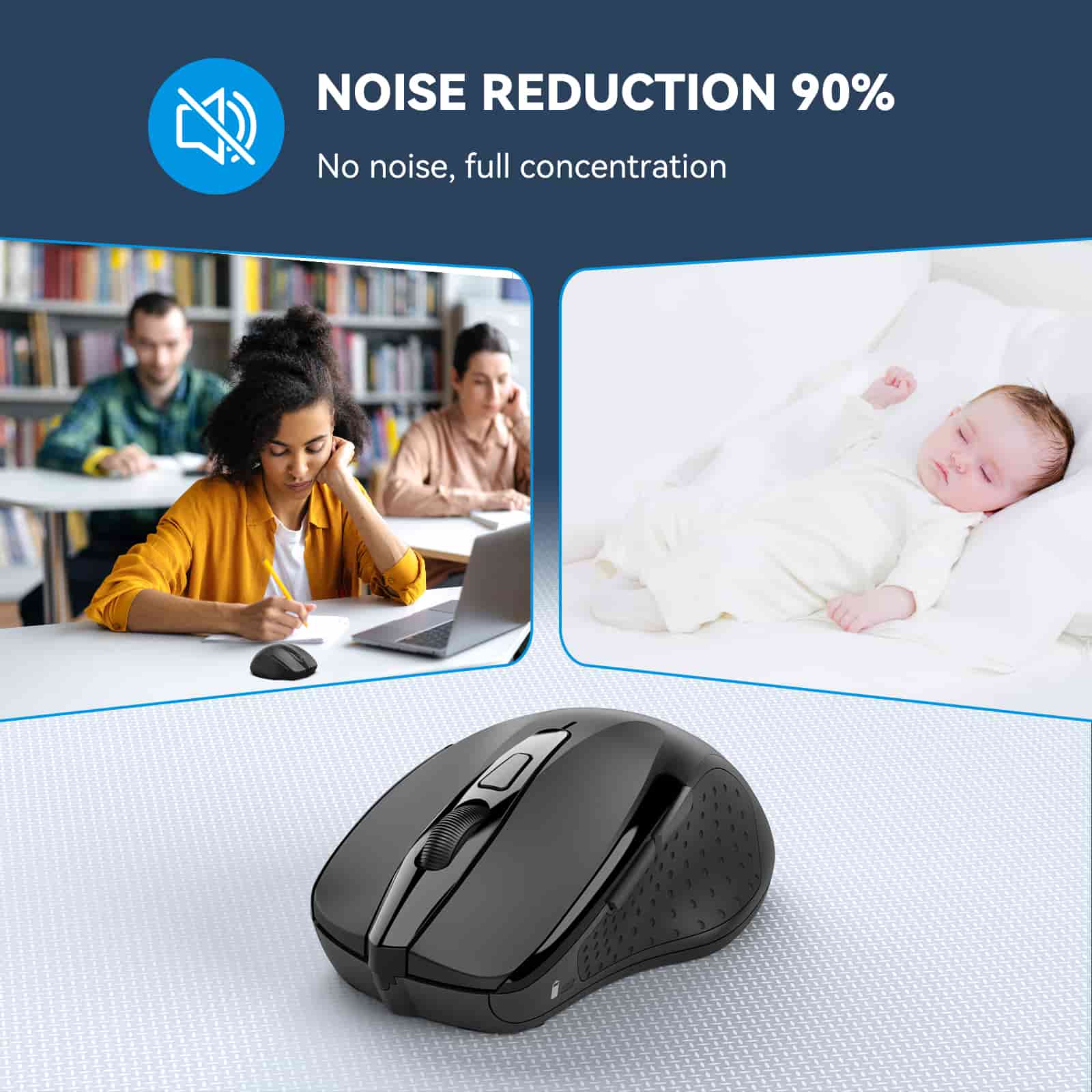 TECKNET Kabellose Maus, leise kabellose Maus, ergonomisch, 4000 DPI optische Tracking
