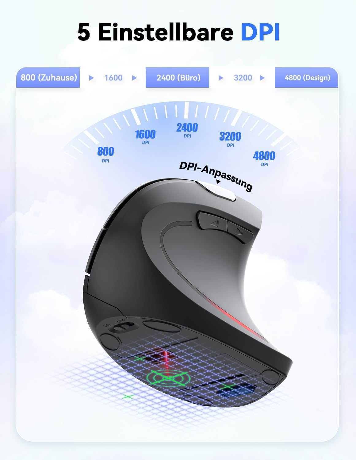 TECKNET Wireless Vertikale Ergonomische Maus, 6 Tasten Kabellose Optische Maus 4800DPI