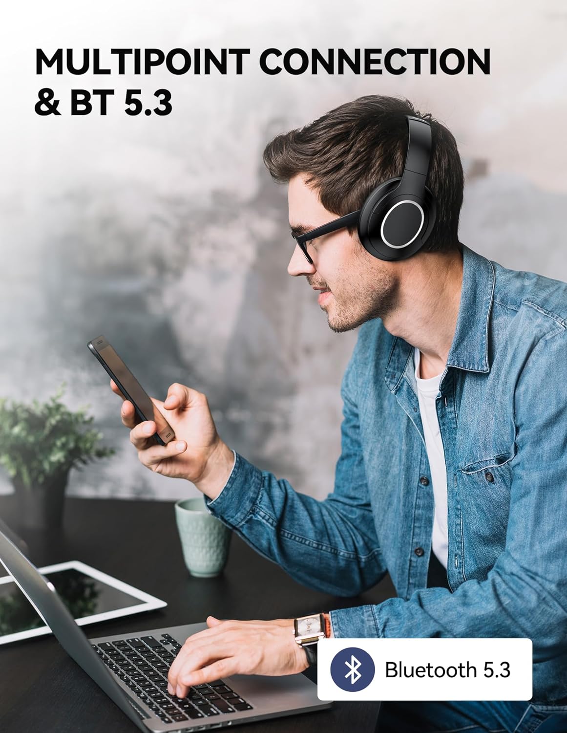 TECKNET Bluetooth-Kopfhörer Over-Ear, 70 Stunden Spielzeit und 6 EQ-Modi kabellose Kopfhörer