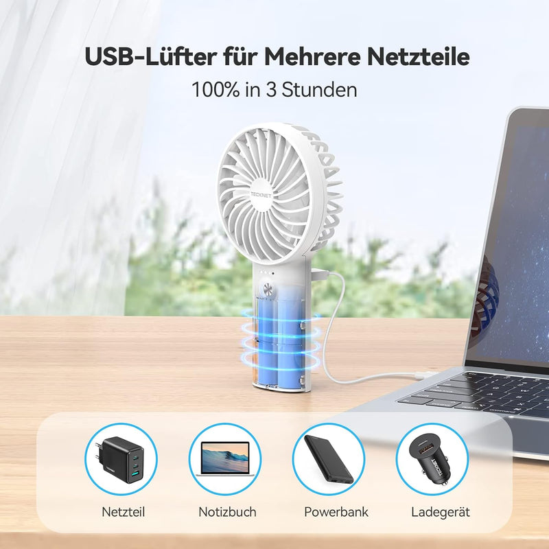 TECKNET Handventilator, Tragbarer Ventilator mit Powerbank, 5200mAh Mini Ventilator USB Wiederaufladba