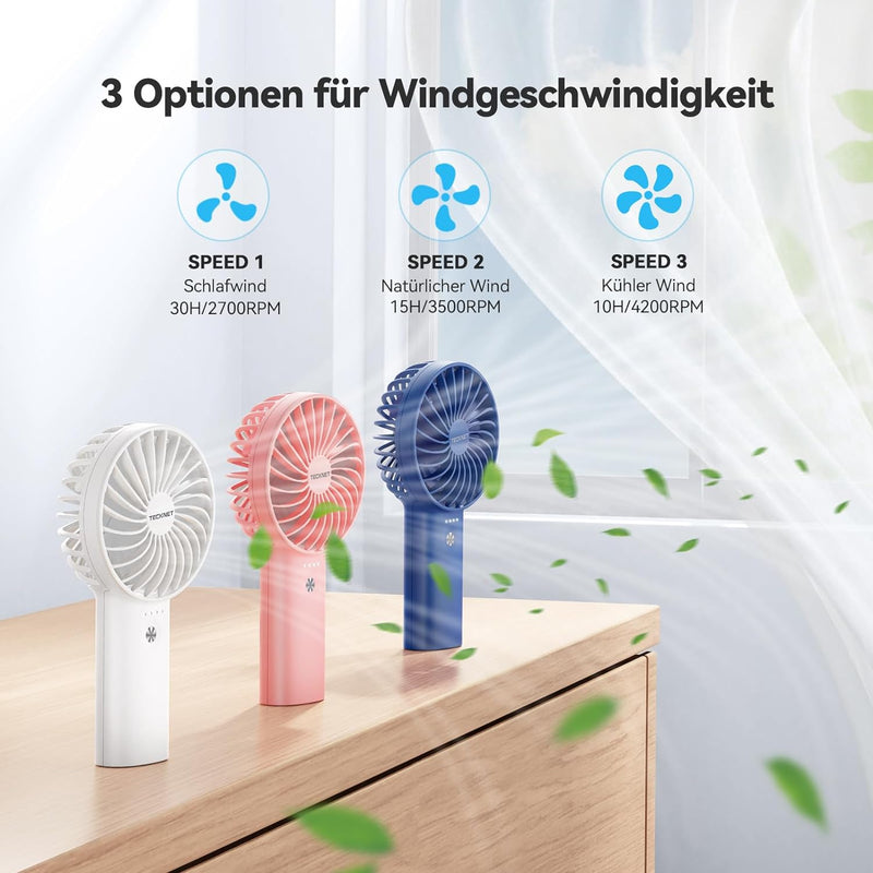 TECKNET Handventilator, Tragbarer Ventilator mit Powerbank, 5200mAh Mini Ventilator USB Wiederaufladba