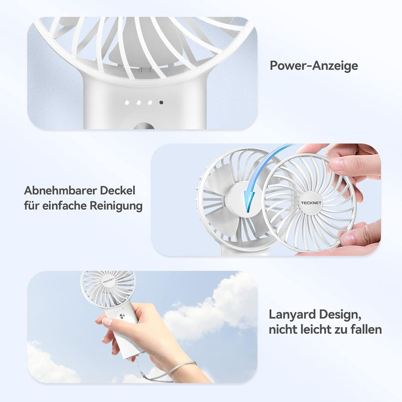 TECKNET Handventilator, Tragbarer Ventilator mit Powerbank, 5200mAh Mini Ventilator USB Wiederaufladba