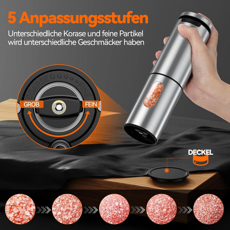 VOXON Salz und Pfeffermühlen 2er Set mit USB Wiederaufladbarer