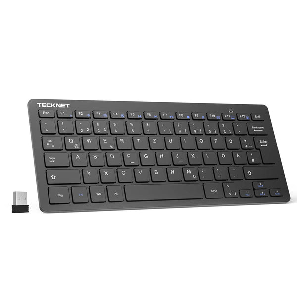 TECKNET Slim Kabellose Tastatur, 2.4 GHz, 78 Tasten Mini Wireless Tastatur mit Nano USB Empfänger