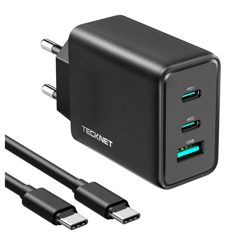 TECKNET USB C Ladegerät, 65W USB C Netzteil mit USB C-C Kabel 3-Port Schnellladegerät Lade