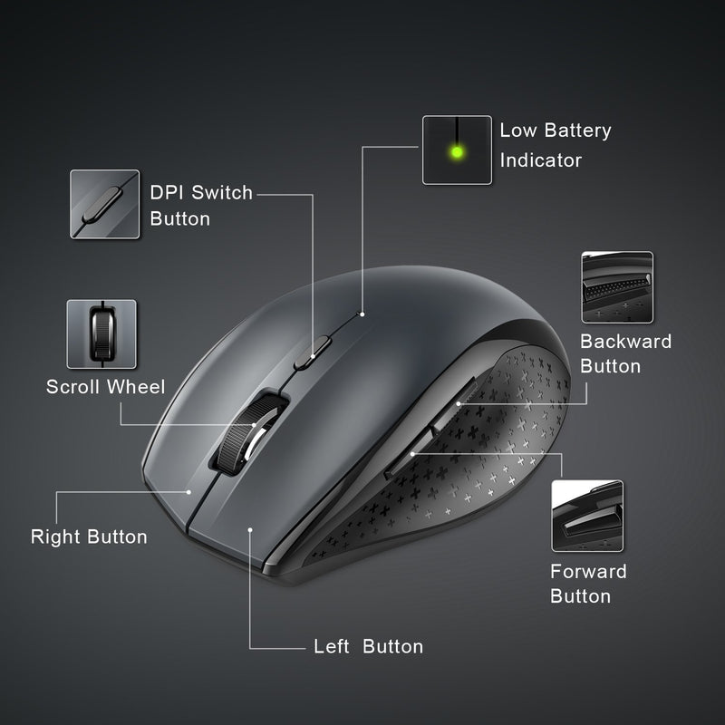 TECKNET Classic 2.4G Wireless Mouse,4800 DPI, 6 Adjustment Levels, Nano Receiver - smartekbox