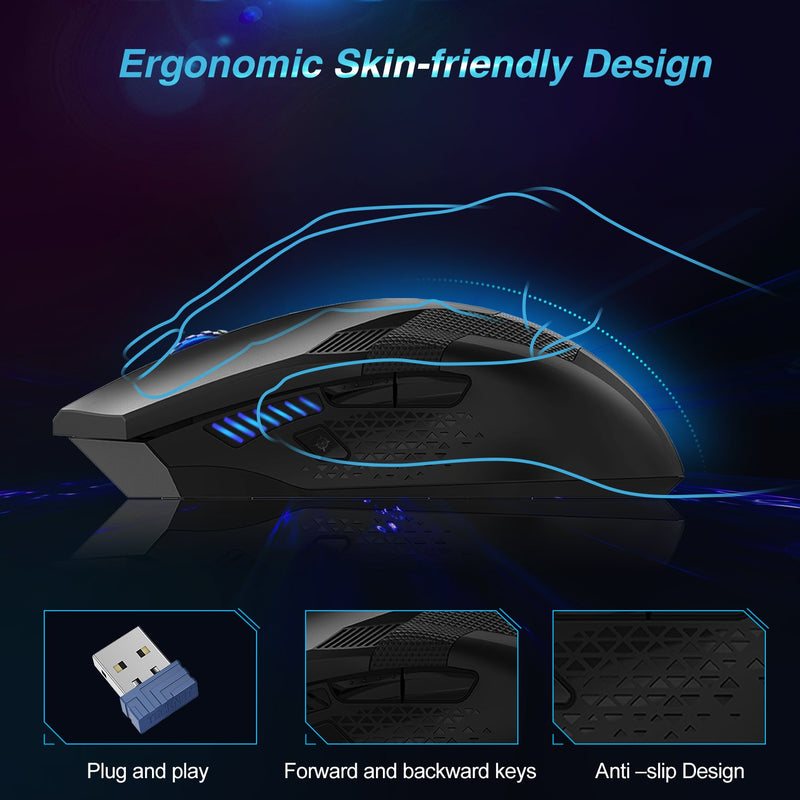 TECKNET 2.4G 4800DPI USB Wireless Optical Gaming Mouse, 8 Buttons - smartekbox